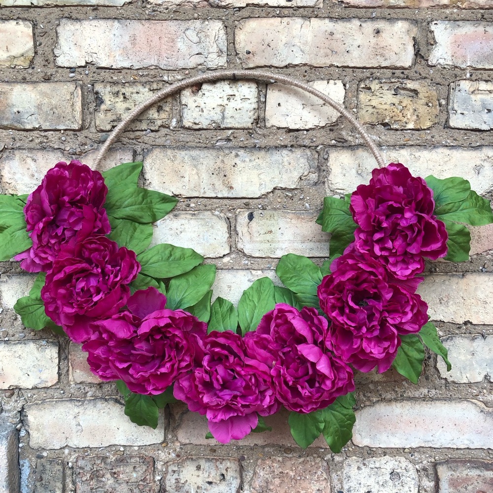 Purple Colorful Floral Flower Twine Tweed Summer Hoop Wreath